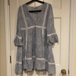 Olivaceous Blue and White Leopard Print Dress